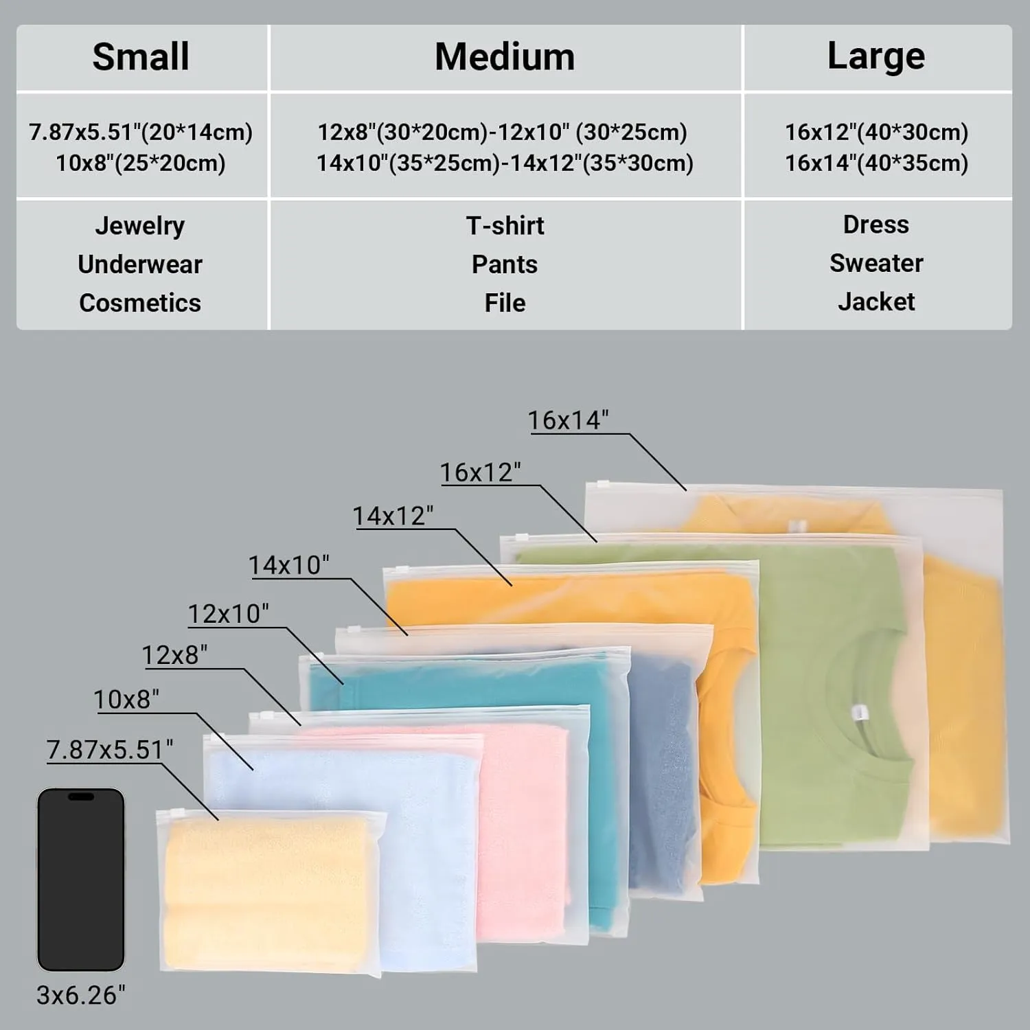 Frosted Zipper Clothing Bags, 25 Pcs 14x12 inch Poly Bags for Shipping Packaging Travel, Waterproof for Swimsuit Clothes T Shirt Jewelry, 3 Mil
