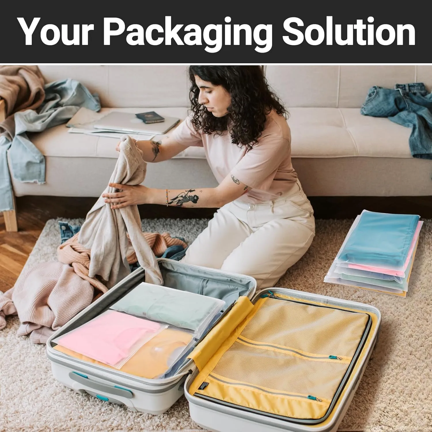 Frosted Zipper Clothing Bags, 25 Pcs 14x12 inch Poly Bags for Shipping Packaging Travel, Waterproof for Swimsuit Clothes T Shirt Jewelry, 3 Mil