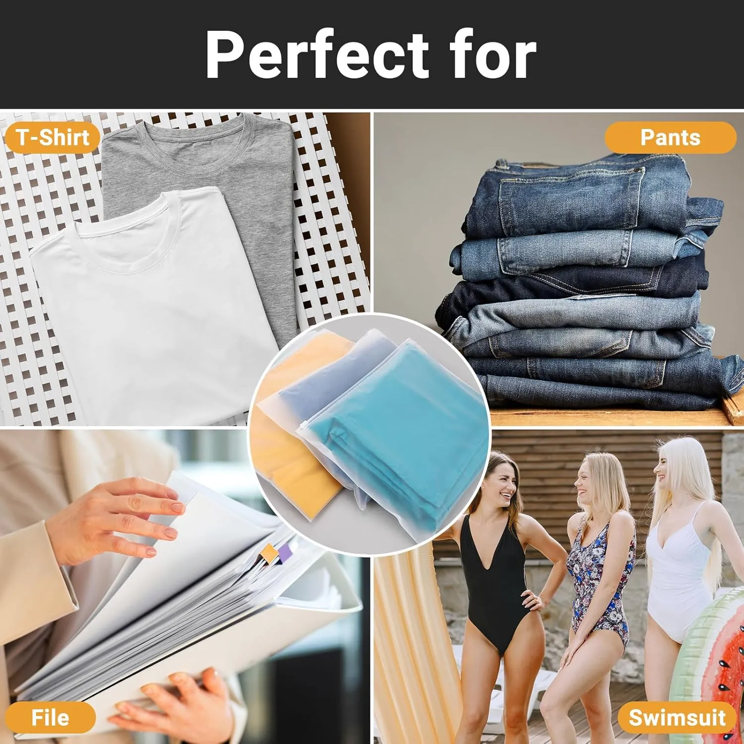 Frosted Zipper Clothing Bags, 25 Pcs 14x12 inch Poly Bags for Shipping Packaging Travel, Waterproof for Swimsuit Clothes T Shirt Jewelry, 3 Mil