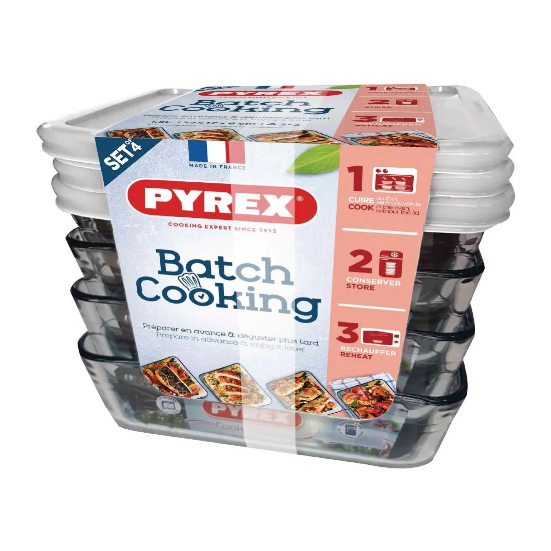 FS360 Pyrex Batch Cooking Cook & Freeze Food Storage Glass Containers Set Of 4 1.5 Ltr