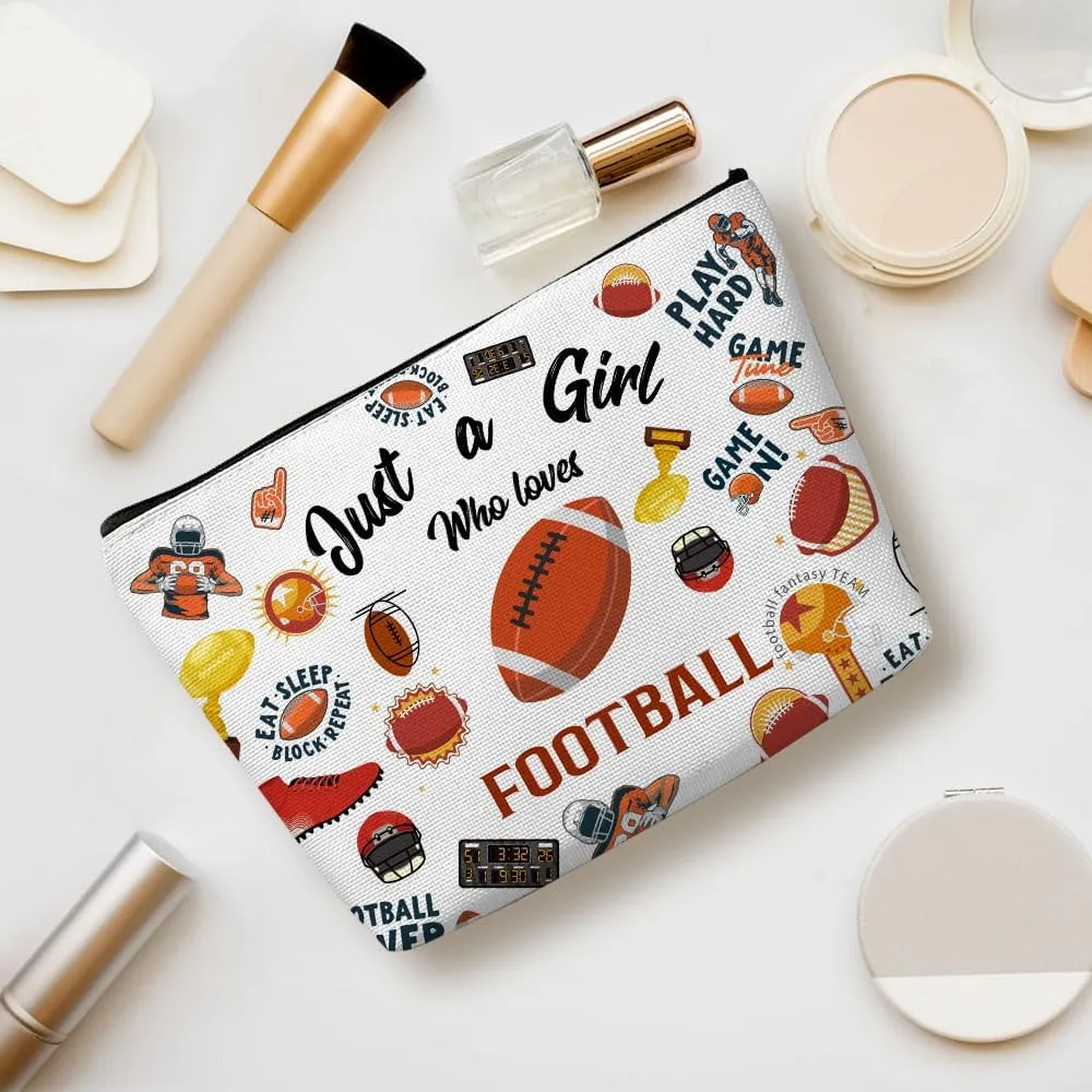 Funny Girl Loves Football Cosmetic Bag for Women, Football Gifts, Football Lovers Gifts Makeup Bag Cosmeticcase for Sport Football Coach Teacher Friend Birthday Friendship Christmas