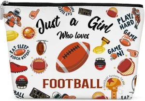 Funny Girl Loves Football Cosmetic Bag for Women, Football Gifts, Football Lovers Gifts Makeup Bag Cosmeticcase for Sport Football Coach Teacher Friend Birthday Friendship Christmas