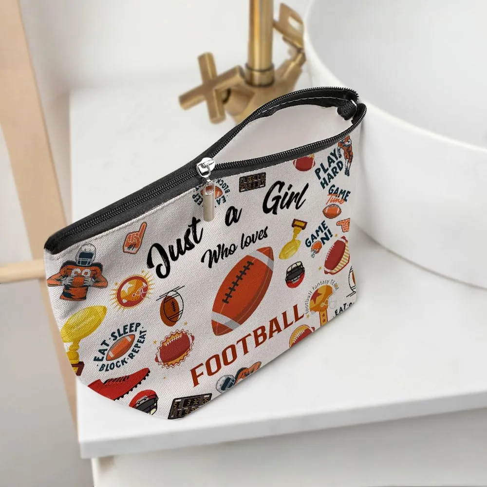 Funny Girl Loves Football Cosmetic Bag for Women, Football Gifts, Football Lovers Gifts Makeup Bag Cosmeticcase for Sport Football Coach Teacher Friend Birthday Friendship Christmas