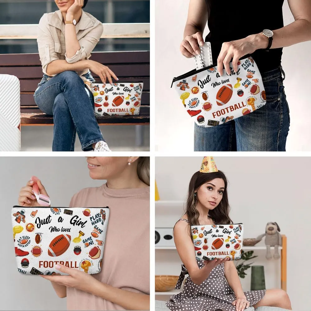 Funny Girl Loves Football Cosmetic Bag for Women, Football Gifts, Football Lovers Gifts Makeup Bag Cosmeticcase for Sport Football Coach Teacher Friend Birthday Friendship Christmas