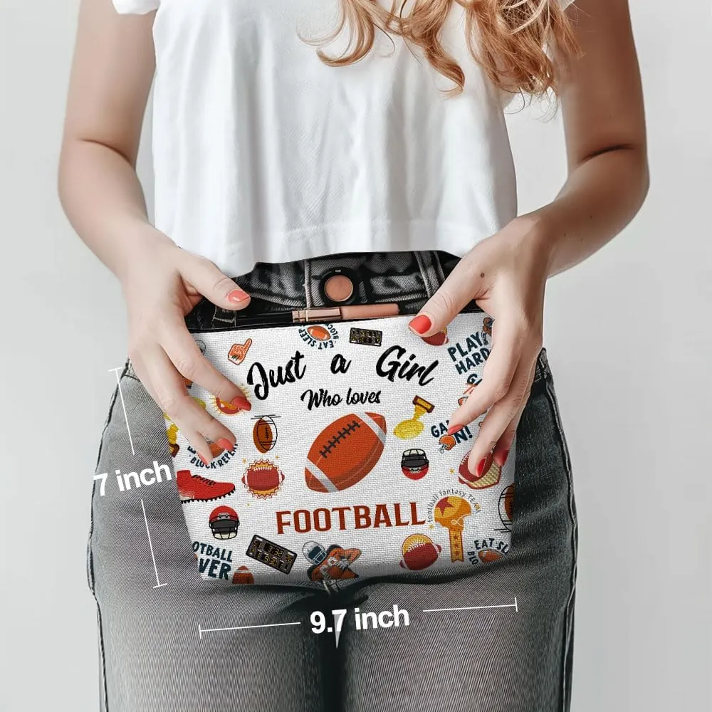 Funny Girl Loves Football Cosmetic Bag for Women, Football Gifts, Football Lovers Gifts Makeup Bag Cosmeticcase for Sport Football Coach Teacher Friend Birthday Friendship Christmas