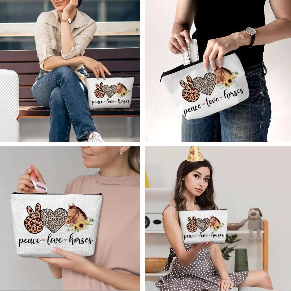 Funny Love Horses Cosmetic Bag for Women, Horse Gifts for Girls Women, Girls Gifts for Horse Lovers, Inspirational Horse Stuff Merch Makeup Bag Cosmeticcase for Sister Birthday Friendship Christmas
