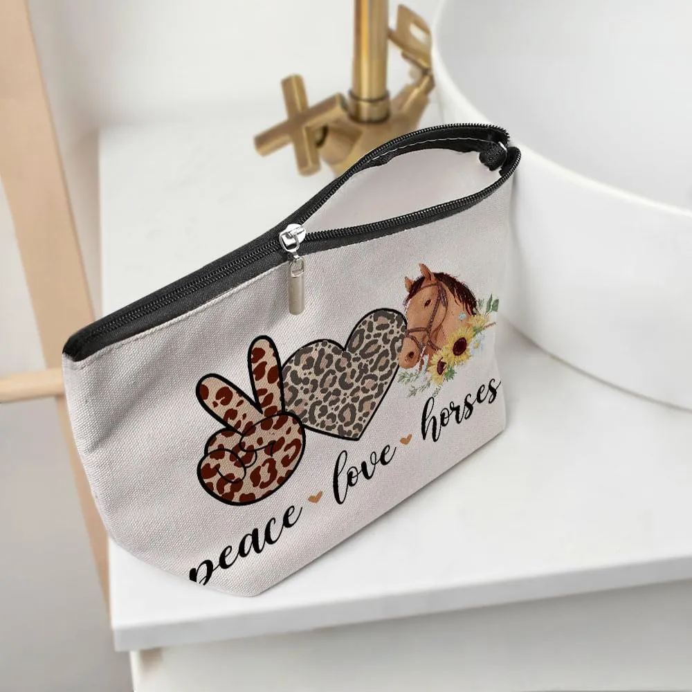 Funny Love Horses Cosmetic Bag for Women, Horse Gifts for Girls Women, Girls Gifts for Horse Lovers, Inspirational Horse Stuff Merch Makeup Bag Cosmeticcase for Sister Birthday Friendship Christmas