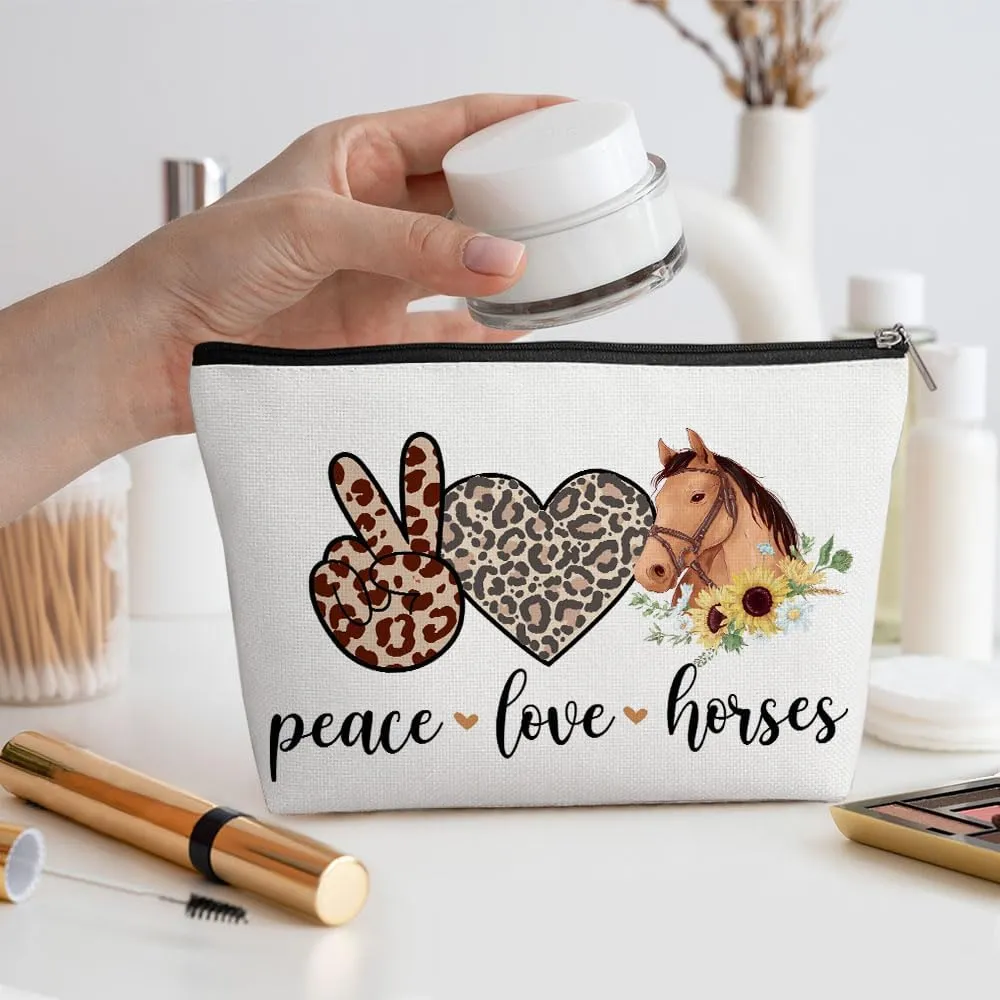 Funny Love Horses Cosmetic Bag for Women, Horse Gifts for Girls Women, Girls Gifts for Horse Lovers, Inspirational Horse Stuff Merch Makeup Bag Cosmeticcase for Sister Birthday Friendship Christmas