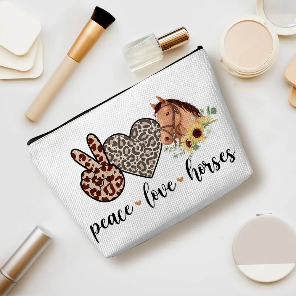 Funny Love Horses Cosmetic Bag for Women, Horse Gifts for Girls Women, Girls Gifts for Horse Lovers, Inspirational Horse Stuff Merch Makeup Bag Cosmeticcase for Sister Birthday Friendship Christmas