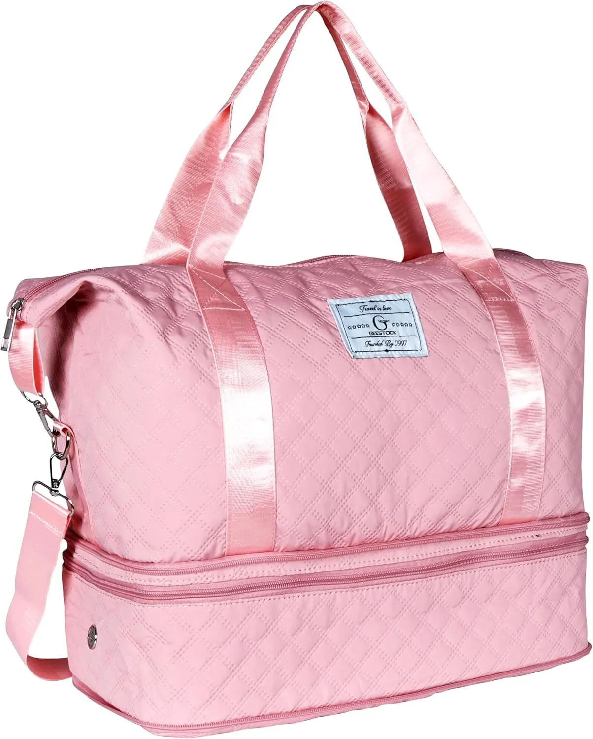Geestock Travel Duffle Bag for Women, Expandable Weekender Overnight Bags with Shoes Compartment, Lightweight Carry on Personal Item Duffle Gym Bag for Travel, Airplanes, Sports (Pink)