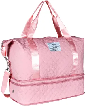 Geestock Travel Duffle Bag for Women, Expandable Weekender Overnight Bags with Shoes Compartment, Lightweight Carry on Personal Item Duffle Gym Bag for Travel, Airplanes, Sports (Pink)