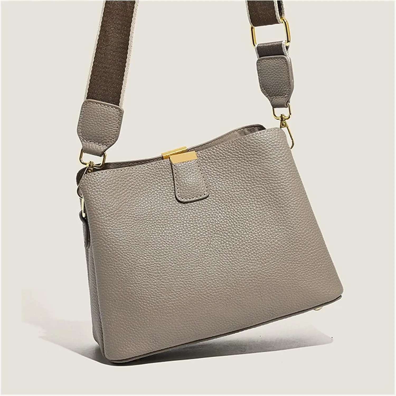 Genuine Leather Women Bucket Shoulder Bag Female Handbag Wide Strap Ladies Crossbody Bags Cowhide Totes Bag For Women(G)