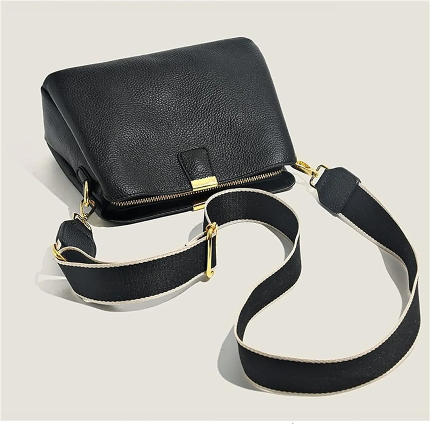 Genuine Leather Women Bucket Shoulder Bag Female Handbag Wide Strap Ladies Crossbody Bags Cowhide Totes Bag For Women(G)