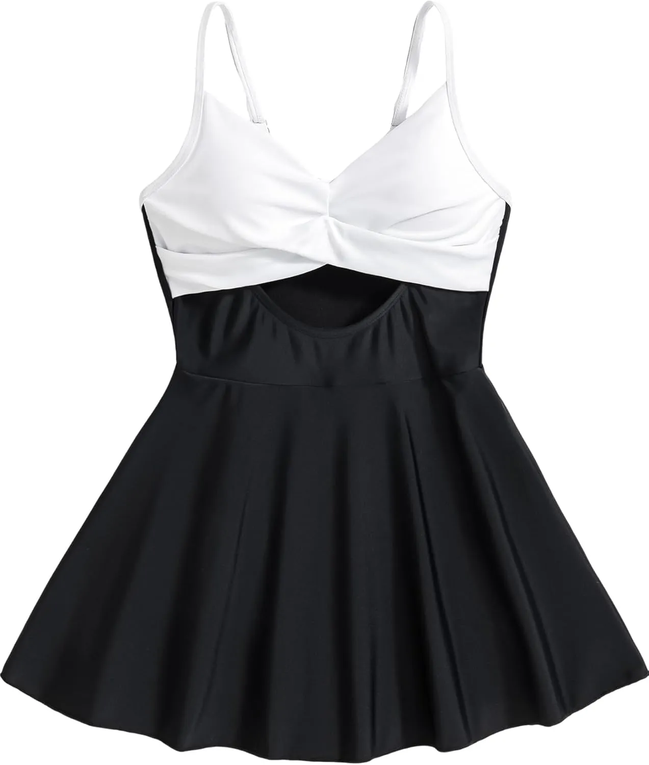 Girl Swimsuit One Piece Skirt Girls Black Swimsuit V Neck Adjustable Straps Tummy Control Girls' Swimwear 6-14 Yizuoding001