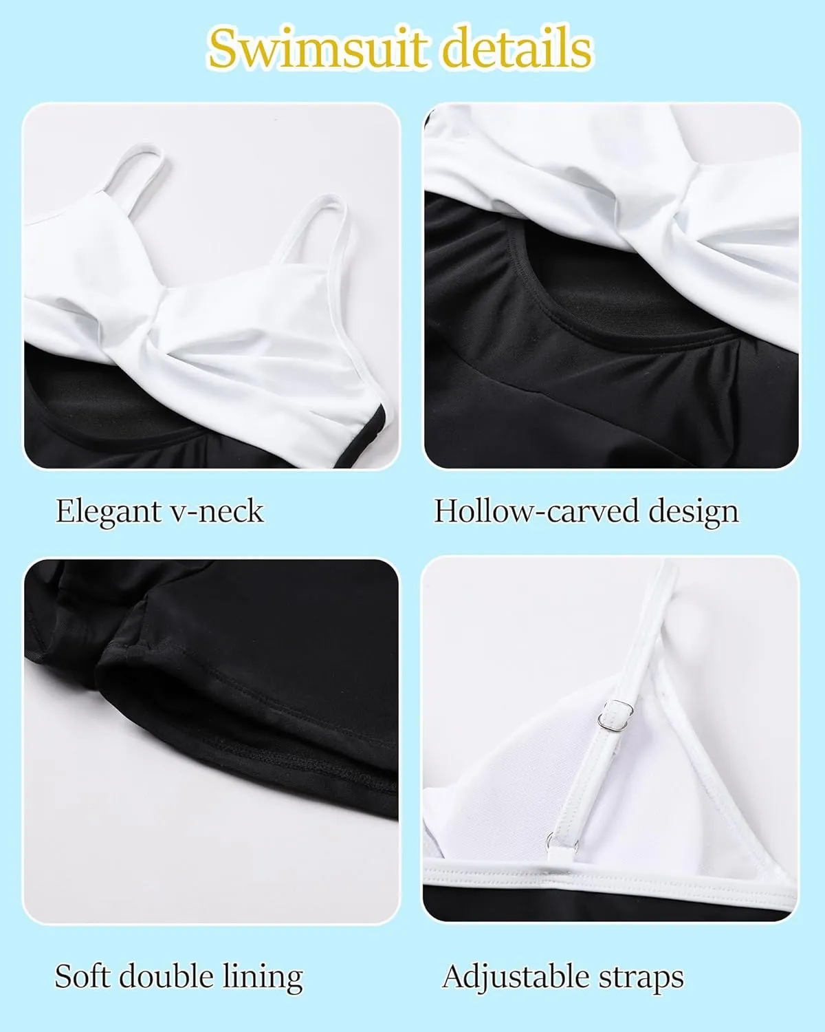 Girl Swimsuit One Piece Skirt Girls Black Swimsuit V Neck Adjustable Straps Tummy Control Girls' Swimwear 6-14 Yizuoding001