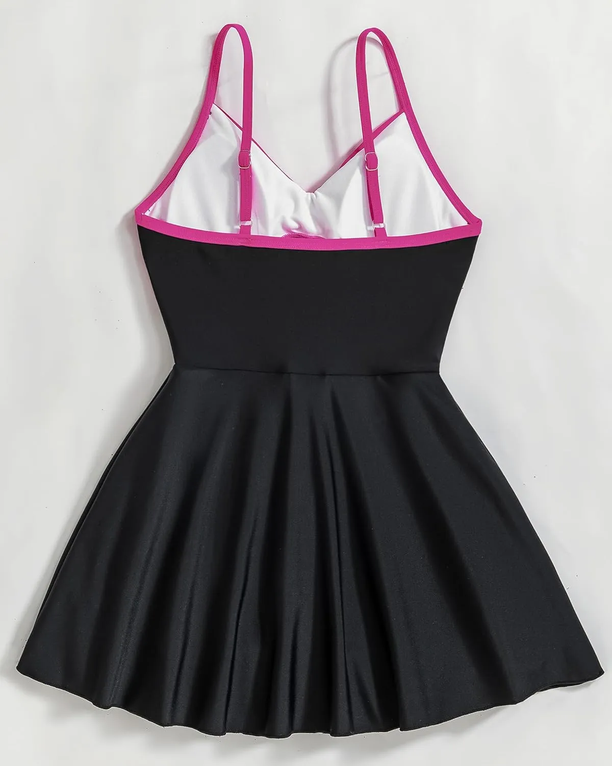 Girl Swimsuit One Piece Skirt Girls Black Swimsuit V Neck Adjustable Straps Tummy Control Girls' Swimwear 6-14 Yizuoding001