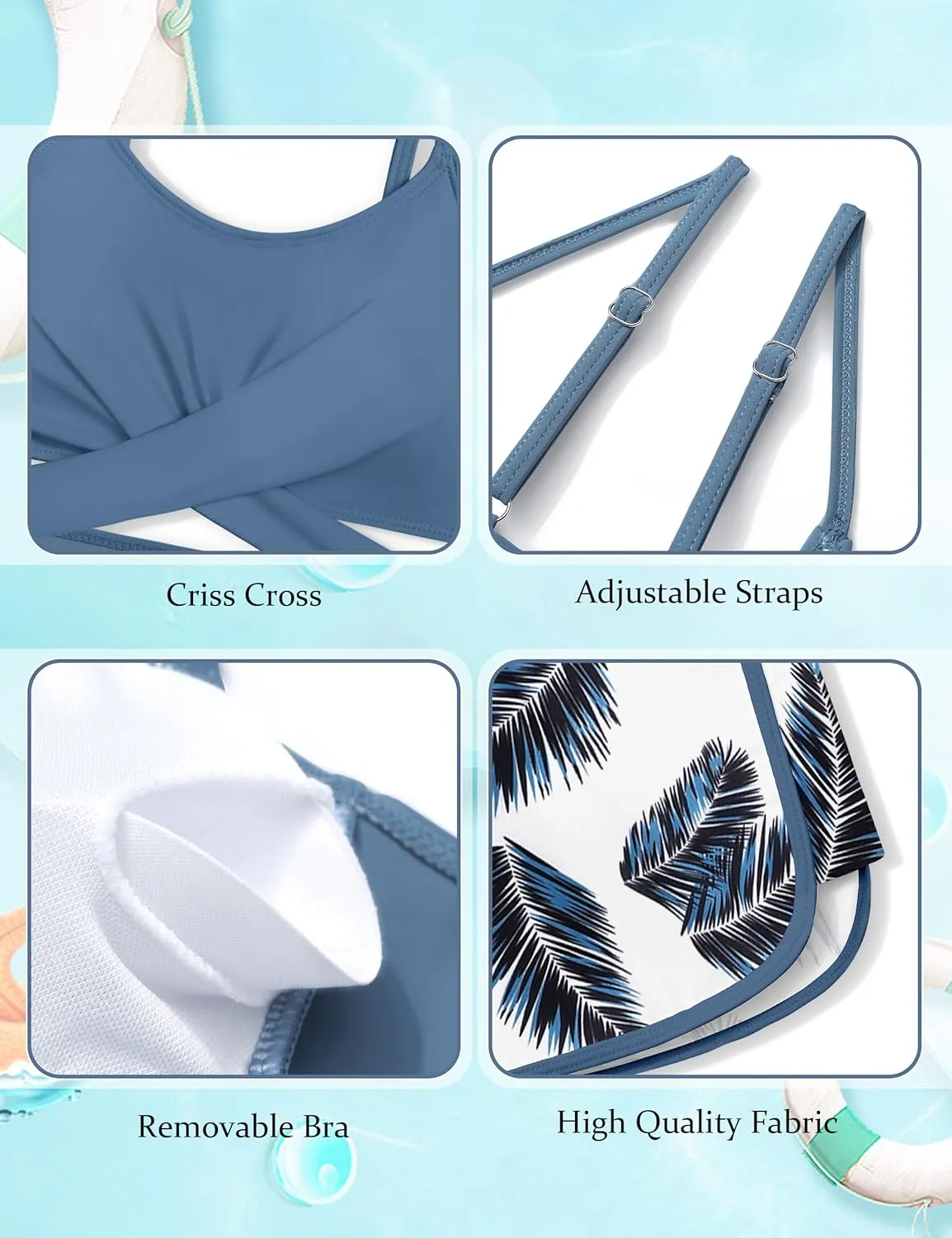 Girls Swimsuit 3 Piece Bathing Suit Criss Cross Bikini Set Girls' Swimwear with Shorts 7-16T
