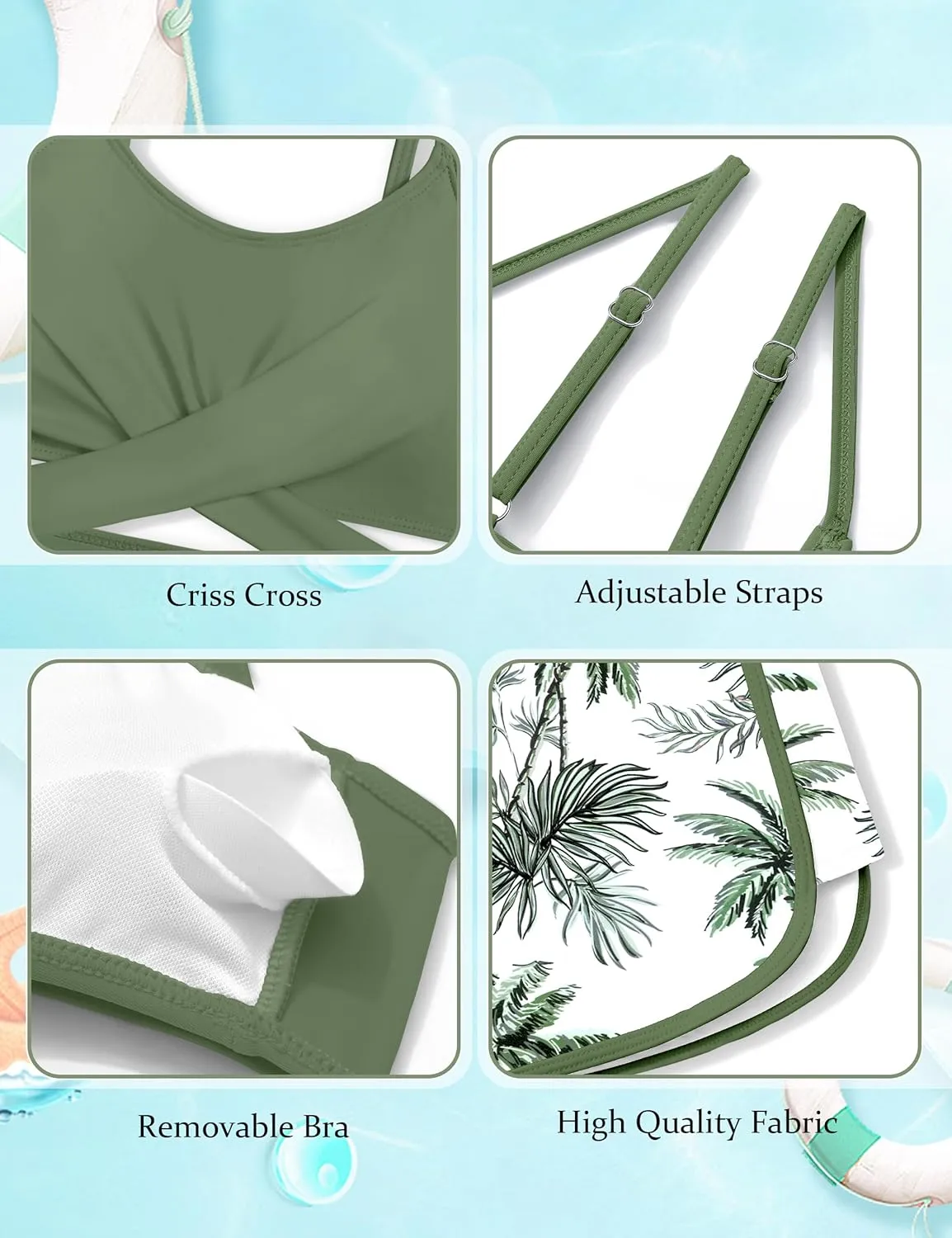 Girls Swimsuit 3 Piece Bathing Suit Criss Cross Bikini Set Girls' Swimwear with Shorts 7-16T