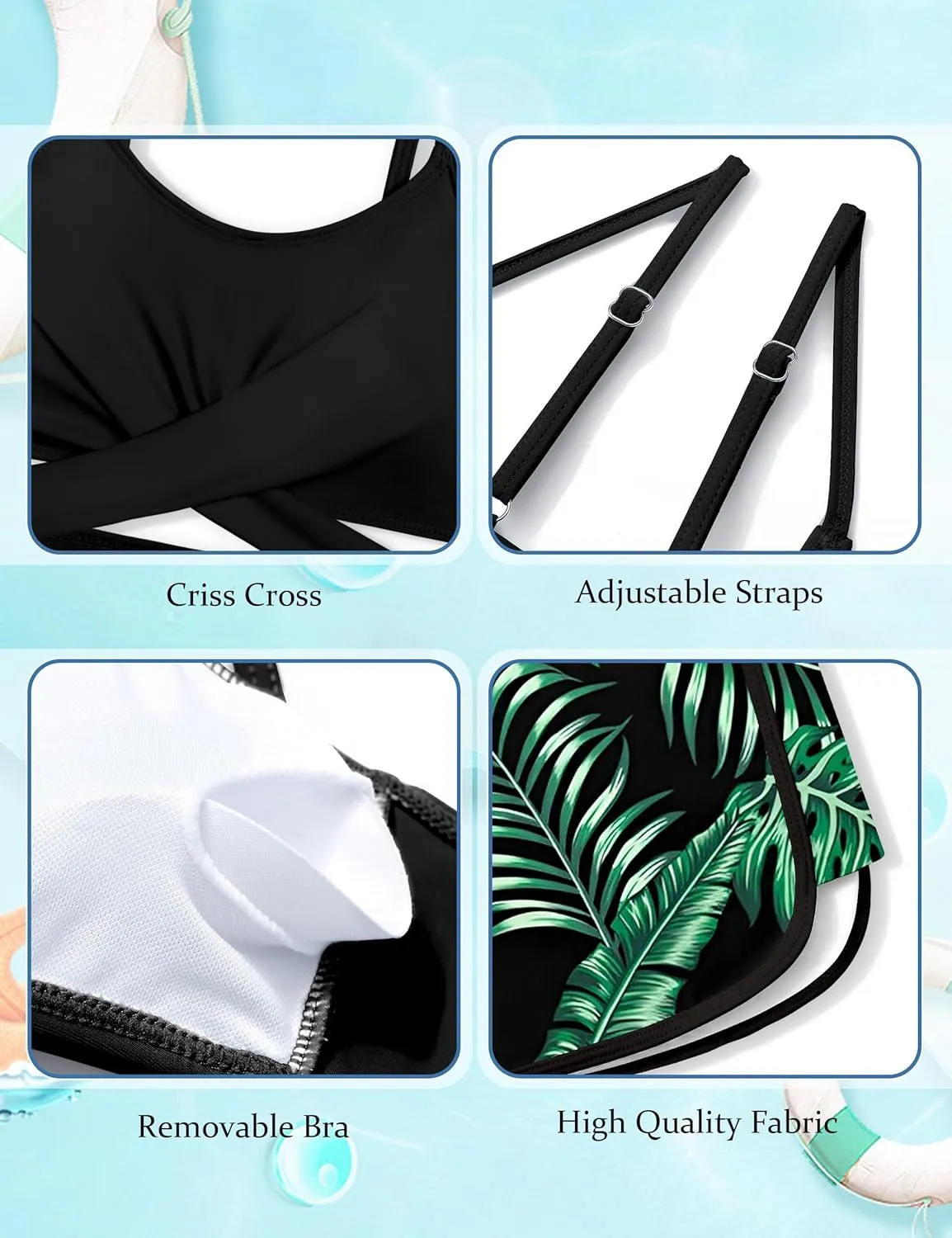Girls Swimsuit 3 Piece Bathing Suit Criss Cross Bikini Set Girls' Swimwear with Shorts 7-16T