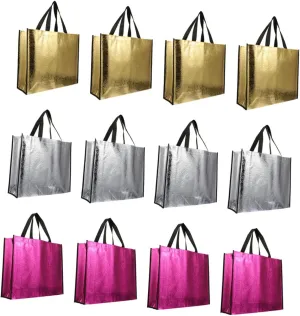 GLEAVI 12pcs Non Woven present Packing Bags for Shopping Storage Grocery Pouches for Office Beach Travel and Camping