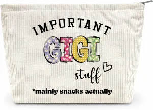 Grandma Gifts Makeup Bag, Important Stuff Cosmetic Bag, Gigi Makeup Zipper Bag For Best Gigi, Mother's Day Birthday Christmas Gift For Grandma From Grandson Granddaughter, a14