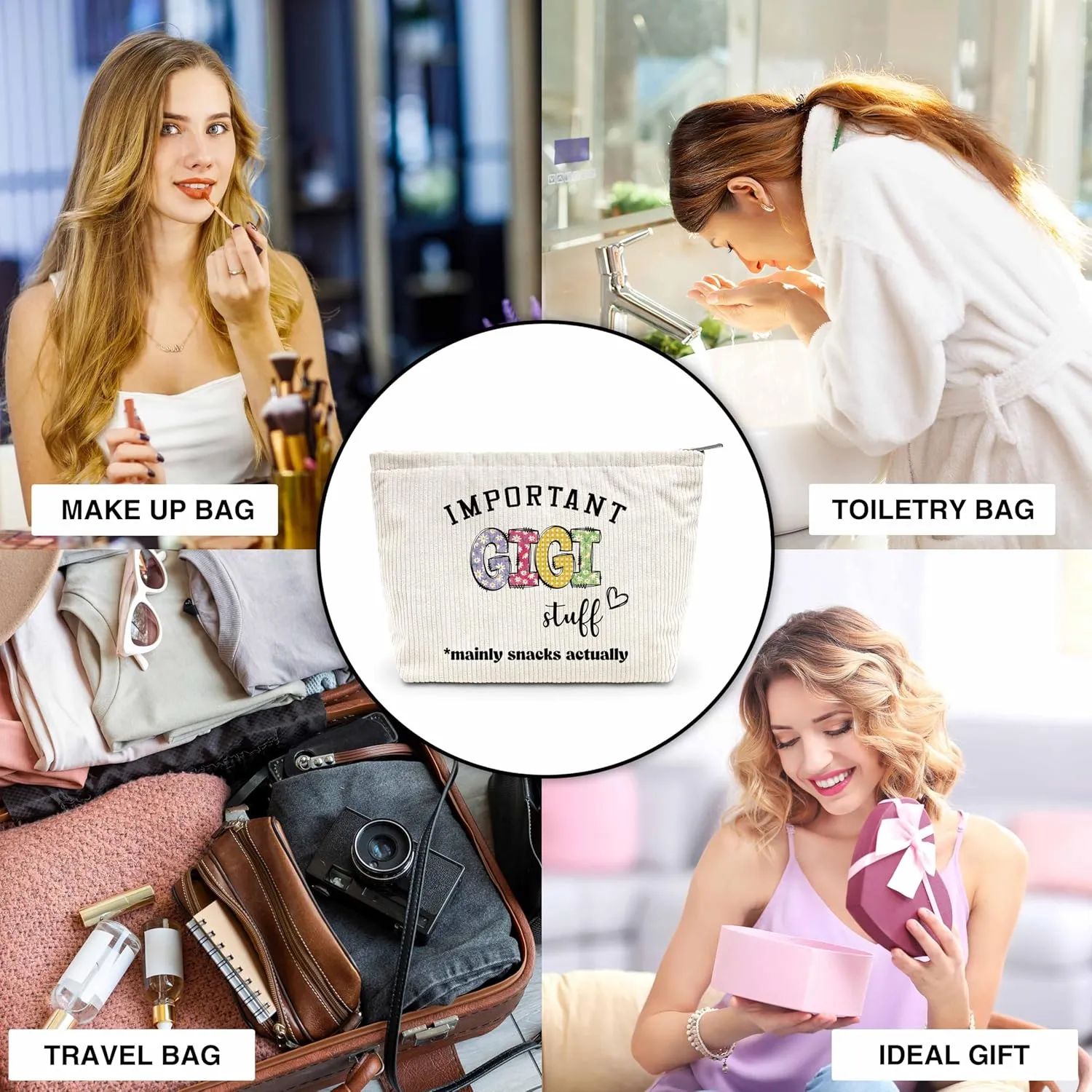 Grandma Gifts Makeup Bag, Important Stuff Cosmetic Bag, Gigi Makeup Zipper Bag For Best Gigi, Mother's Day Birthday Christmas Gift For Grandma From Grandson Granddaughter, a14