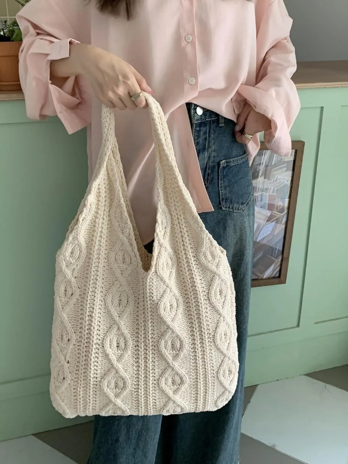 Grunge Accessories Crochet Tote Beach Bag Hobo Bags Fairy Grunge Aesthetic Shoulder Bags Purse for Women
