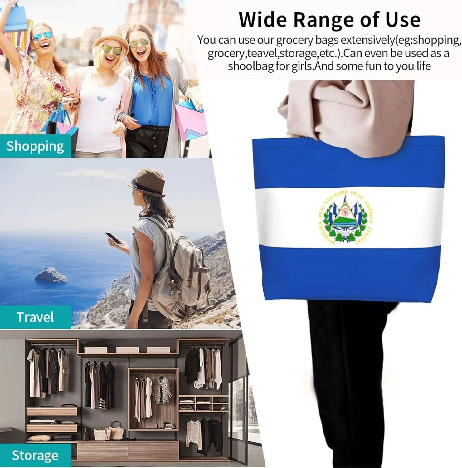 Guatemala El Salvador Flag Women's Tote Bag Large Capacity Single Shoulder Bags Handbag for Shopping Work