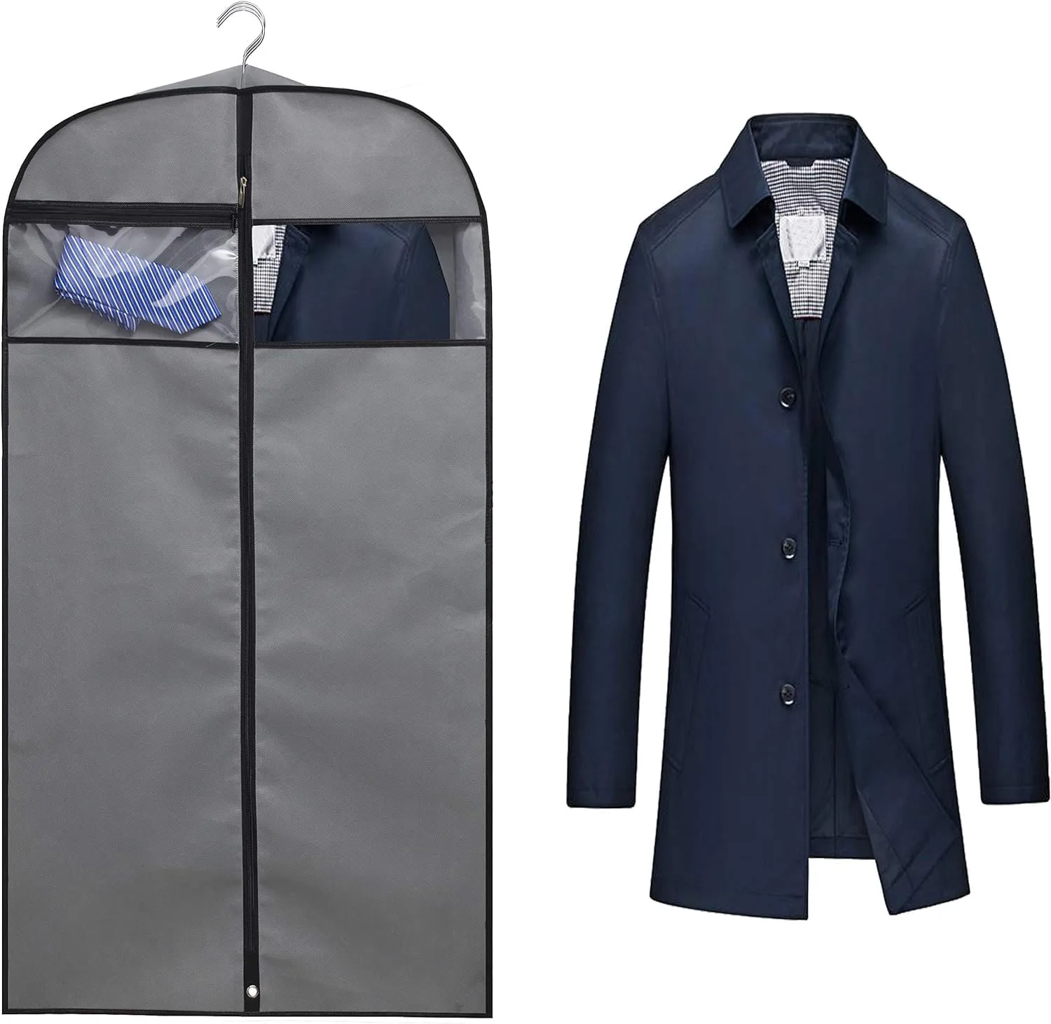 Habrur Clothes Cover 3pcs 50" Garment Bags with Transparent Window Suit Cover Bags for Shirts Dresses Suit Bags (Color : Grey, Size : 50'')