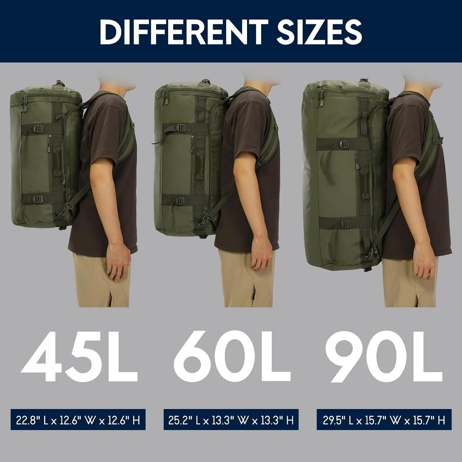 Haimont 90L Large Duffle Backpack Bag for Men Travel, Heavy Duty Duffel Bags with Shoes Compartment for Traveling, Long Trip, Camping, Water-resistant, Army Green