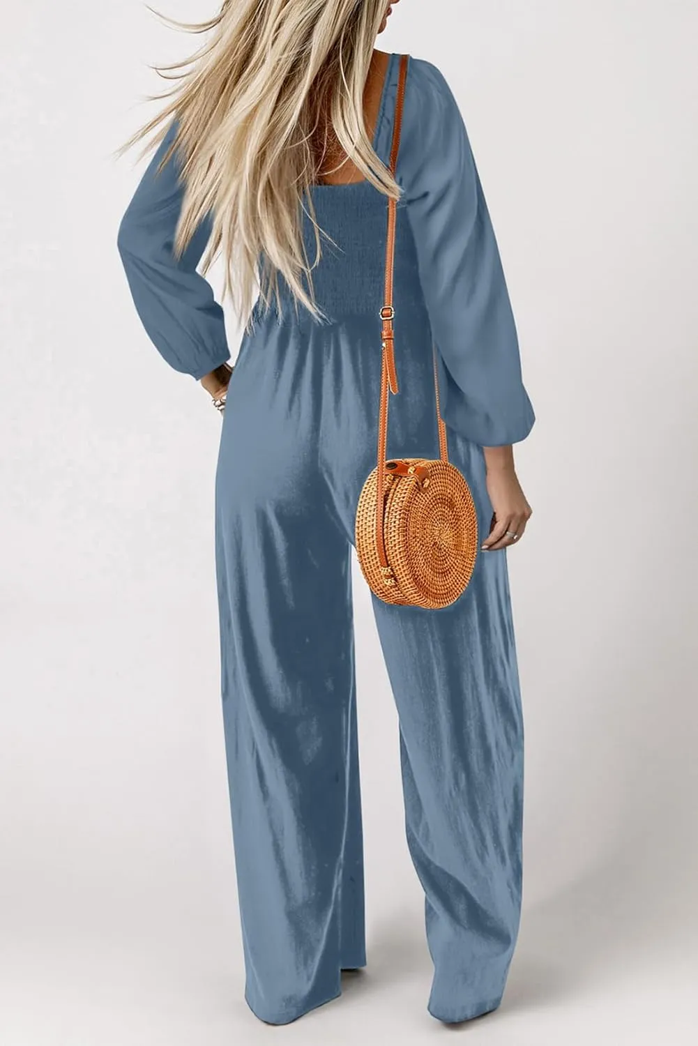 Happy Sailed Womens Loose Casual Jumpsuits Overalls One Piece Long Sleeve Wide Leg Long Pant Rompers with Pockets