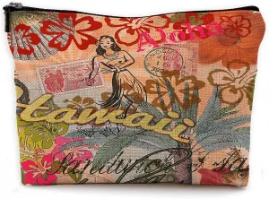 Hawaii Hula Vintage Makeup Bag & Cosmetic Toiletry Case with Rustic French Style and Zipper Pouch