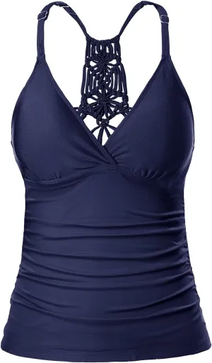 Holipick Tankini for Women V Neck Tummy Control Swim Top Ruched Bathing Suit No Bottom