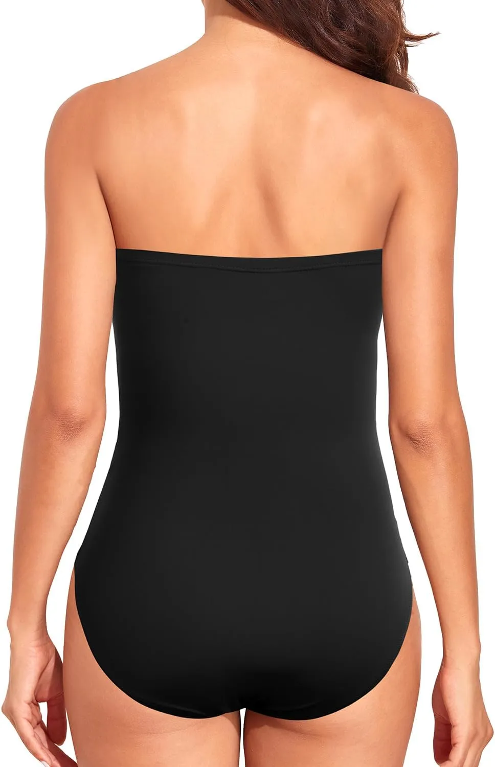 Holipick Women Strapless One Piece Swimsuit Tummy Control Bandeau Bathing Suit Mesh Cutout Swimwear