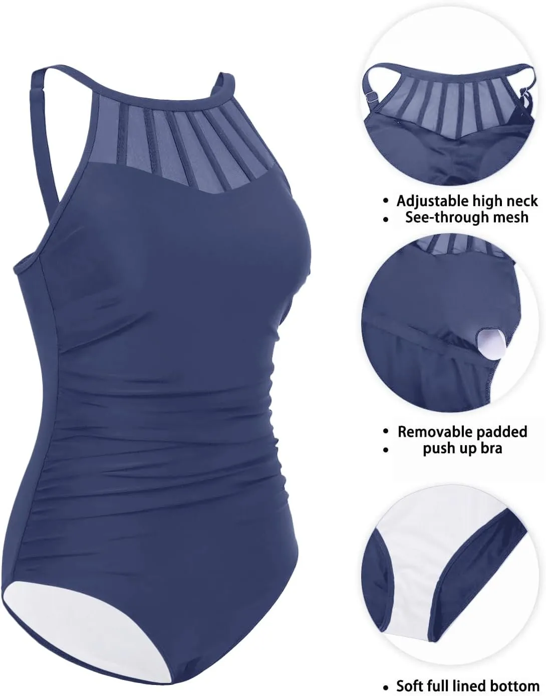 Holipick Women Tummy Control One Piece Swimsuit Modest Bathing Suit Full Coverage High Neck Swimwear