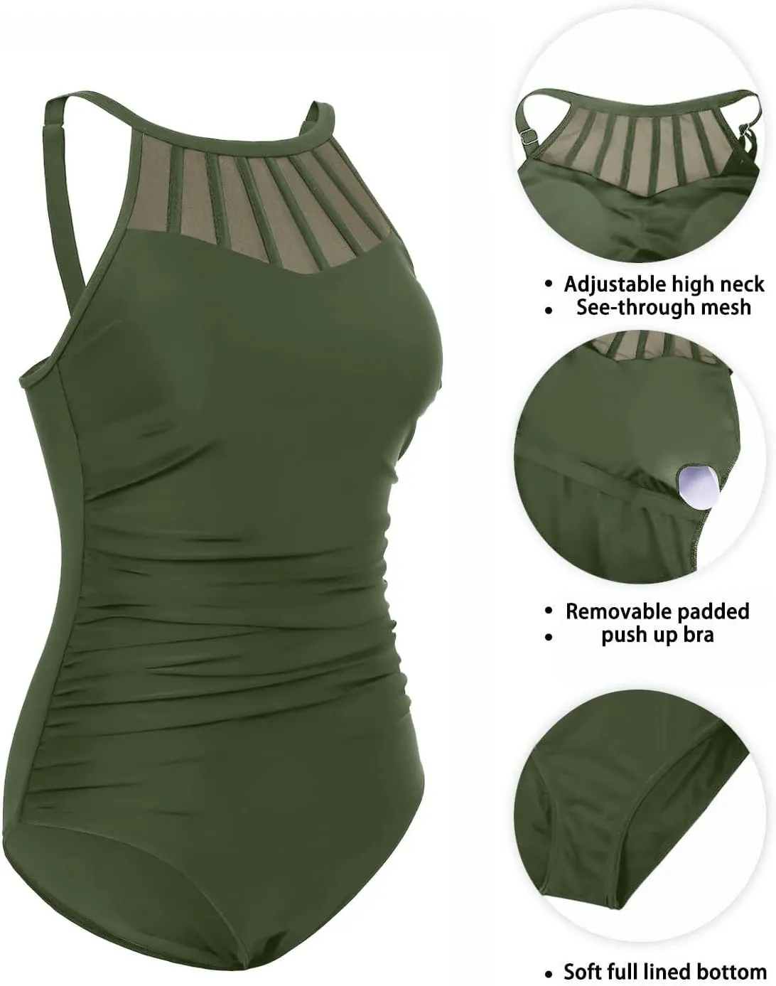 Holipick Women Tummy Control One Piece Swimsuit Modest Bathing Suit Full Coverage High Neck Swimwear