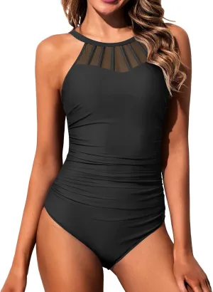 Holipick Women Tummy Control One Piece Swimsuit Modest Bathing Suit Full Coverage High Neck Swimwear