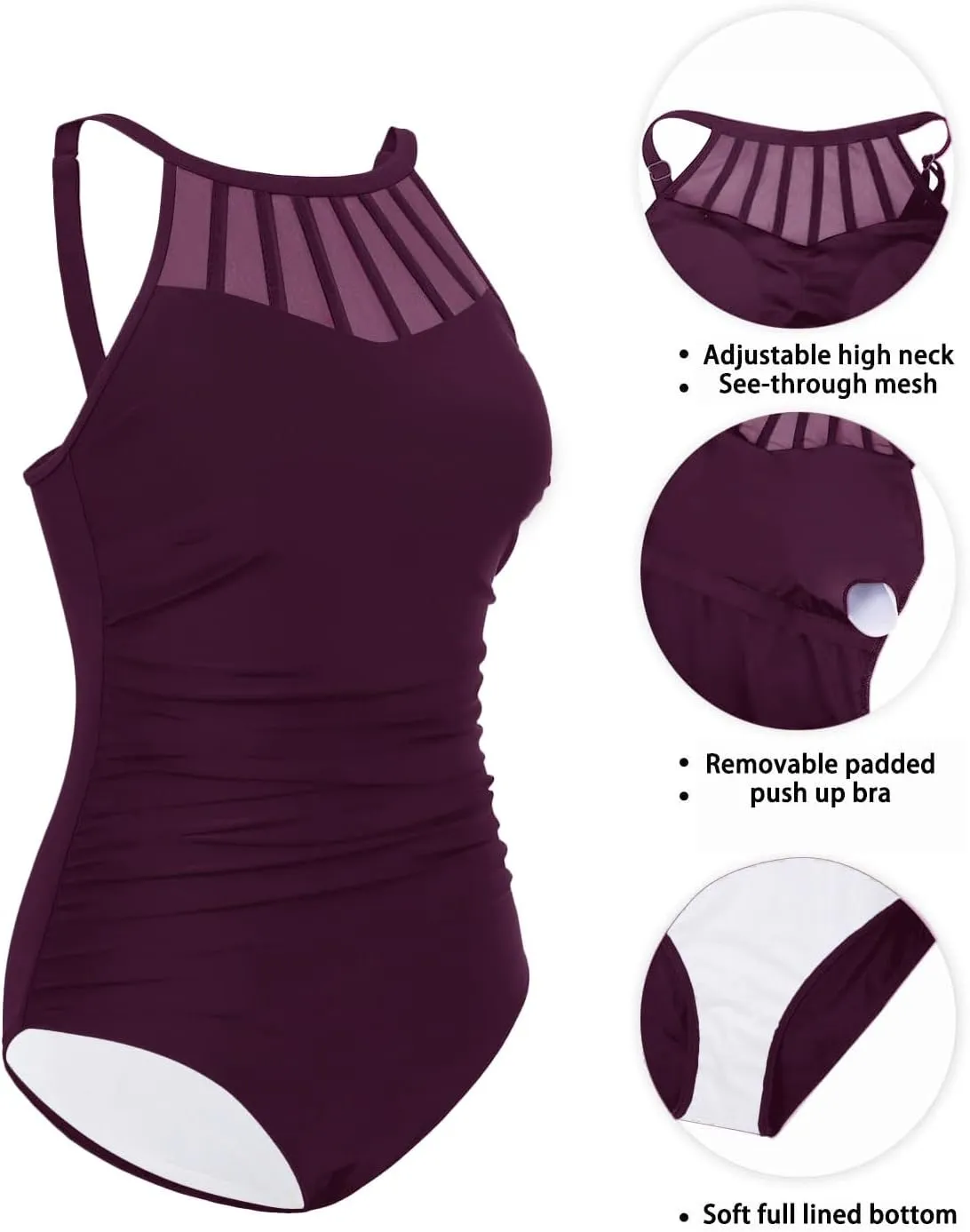 Holipick Women Tummy Control One Piece Swimsuit Modest Bathing Suit Full Coverage High Neck Swimwear