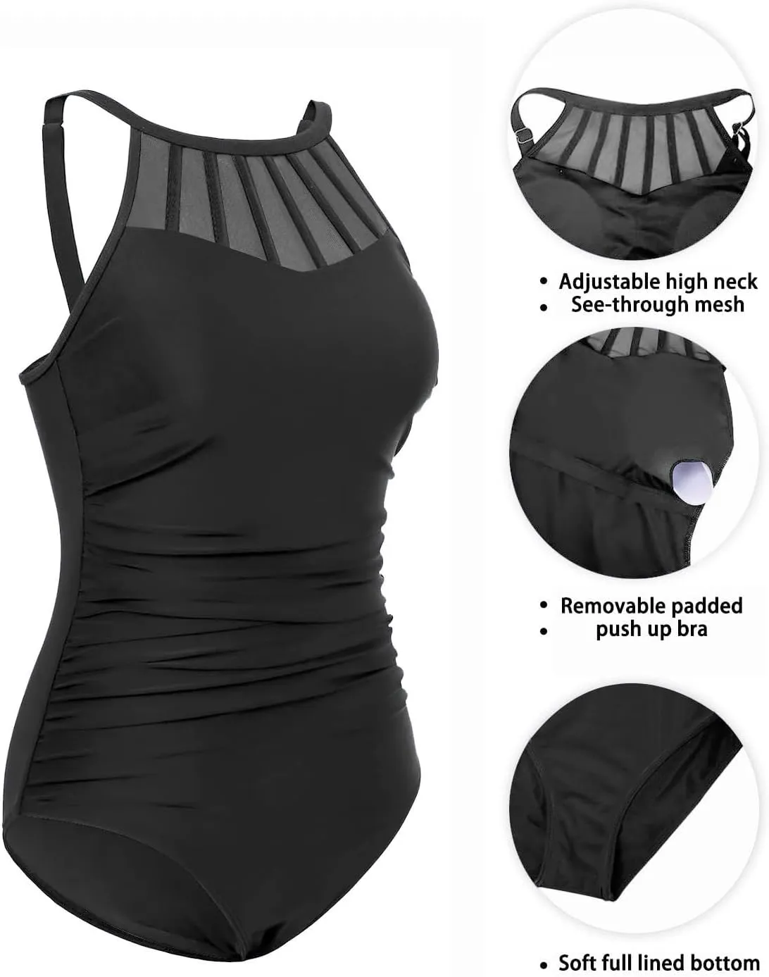 Holipick Women Tummy Control One Piece Swimsuit Modest Bathing Suit Full Coverage High Neck Swimwear