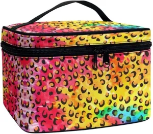 Horeset Colorful Leopard Print Cosmetic Bag for Women,Fashion Travel Waterproof Cosmetic Pouch Toiletry Bag Accessories Organizer