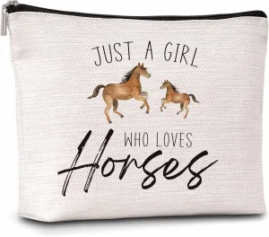 Horse Gifts Makeup Bag For Woman, Just A Woman Who Loves Horses Cosmetic Bag, Horse Lover Gift Bag, Animal Makeup Zipper Bag, Birthday Gifts For Family Friends Sister BFF, A26