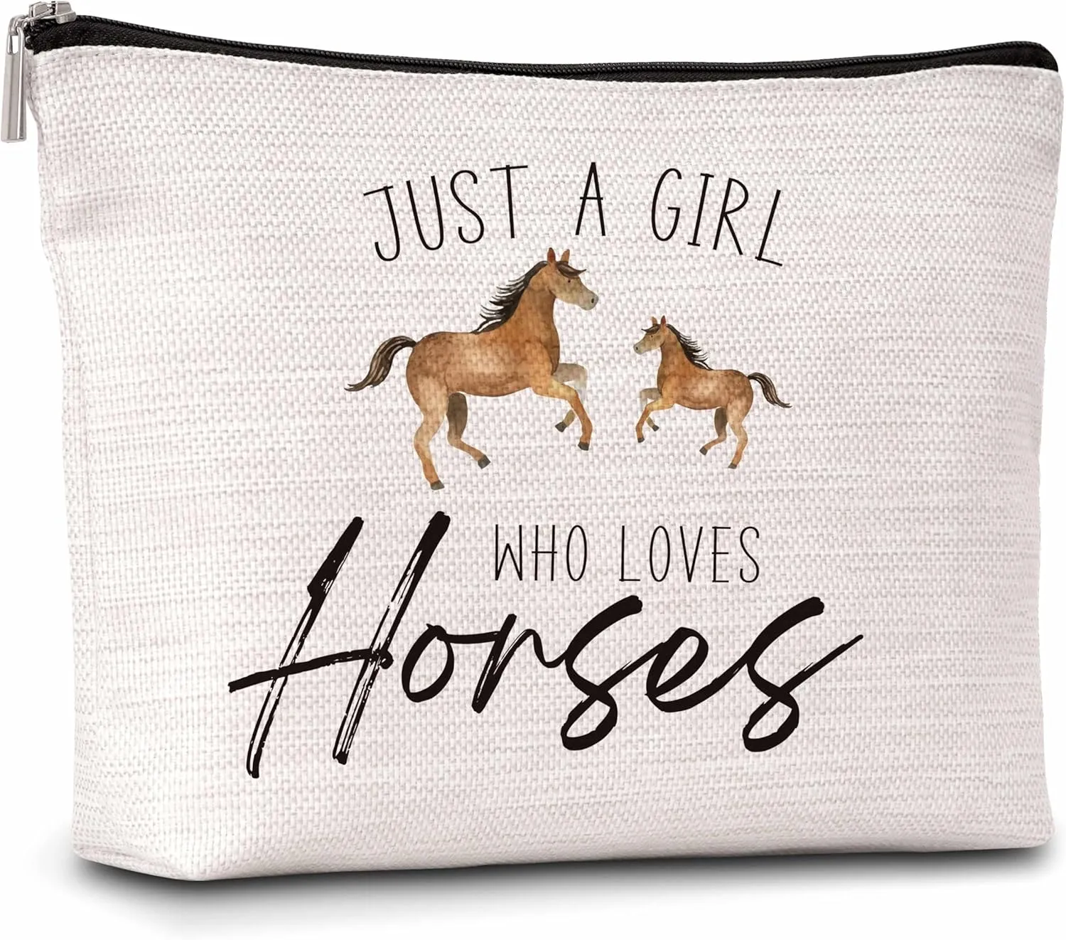 Horse Gifts Makeup Bag For Woman, Just A Woman Who Loves Horses Cosmetic Bag, Horse Lover Gift Bag, Animal Makeup Zipper Bag, Birthday Gifts For Family Friends Sister BFF, A26