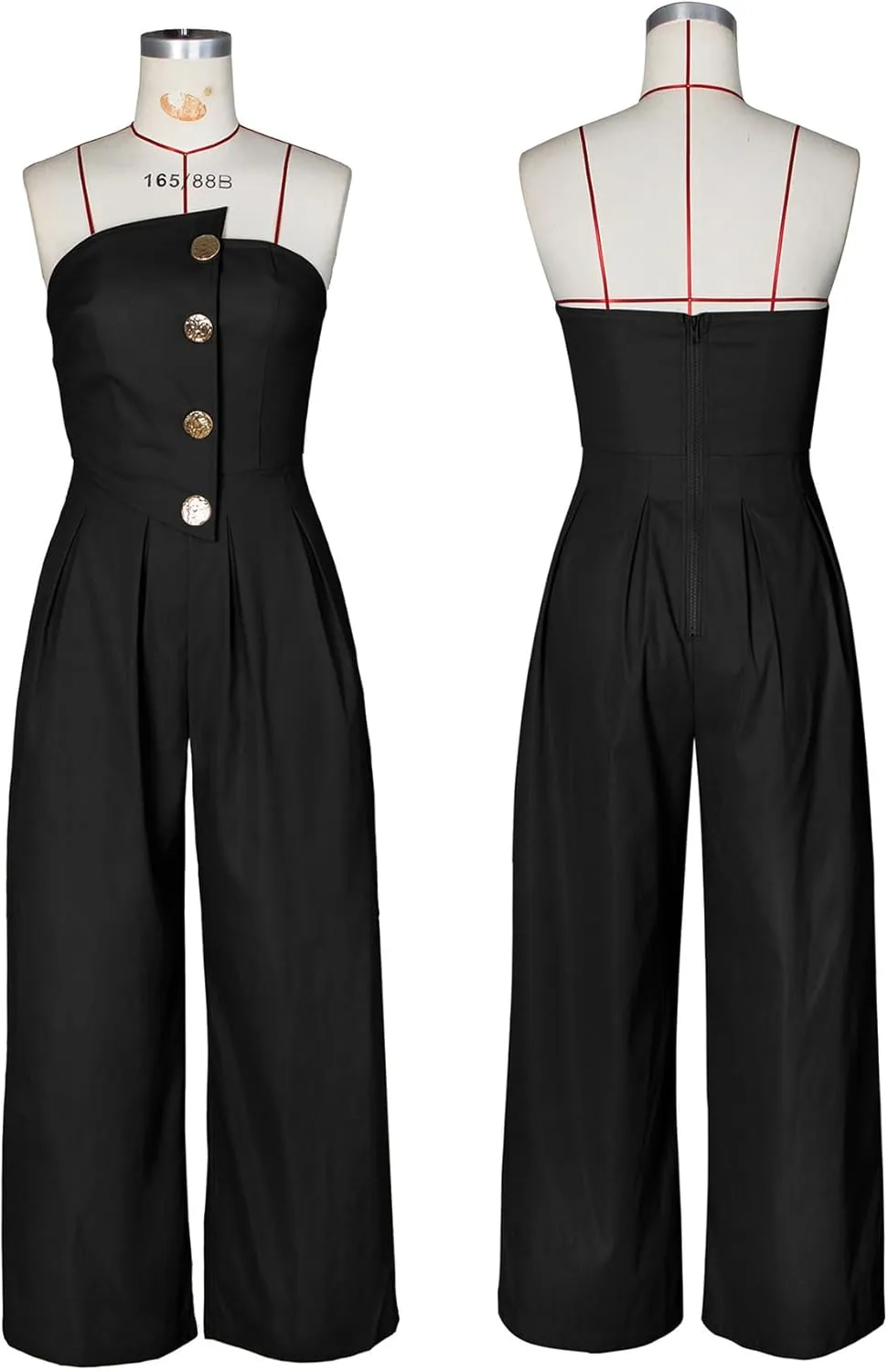 HuiSiFang Women's Sexy Tube Top Strapless Jumpsuits Casual Button High Waist Loose Wide Leg Jumpsuits Romper Streetwear