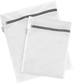 iDesign Mesh Laundry Bags with Built in Zipper for Cleaning Delicates Set of 2, 1 Medium and 1 Large Bag, White