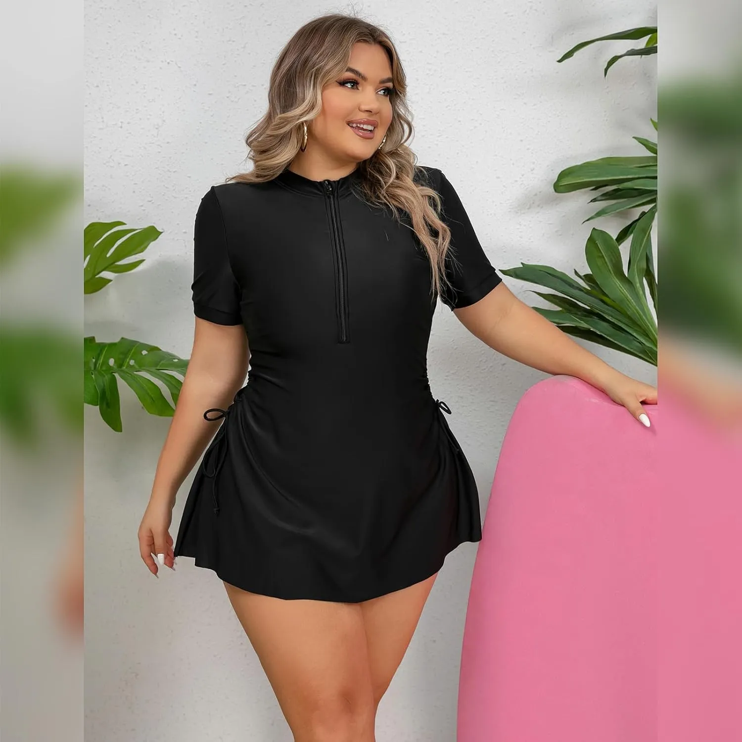 IDOPIP Plus Size One Piece Swimsuit for Women Tummy Control Bathing Suit Sun Protection UPF 50  Rash Guard Surfing Swimwear