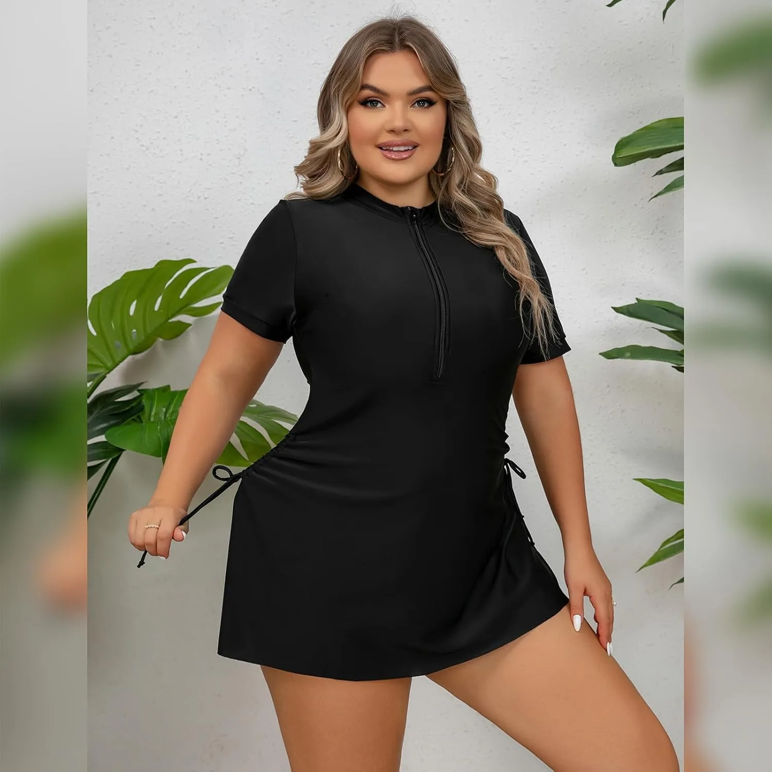 IDOPIP Plus Size One Piece Swimsuit for Women Tummy Control Bathing Suit Sun Protection UPF 50  Rash Guard Surfing Swimwear