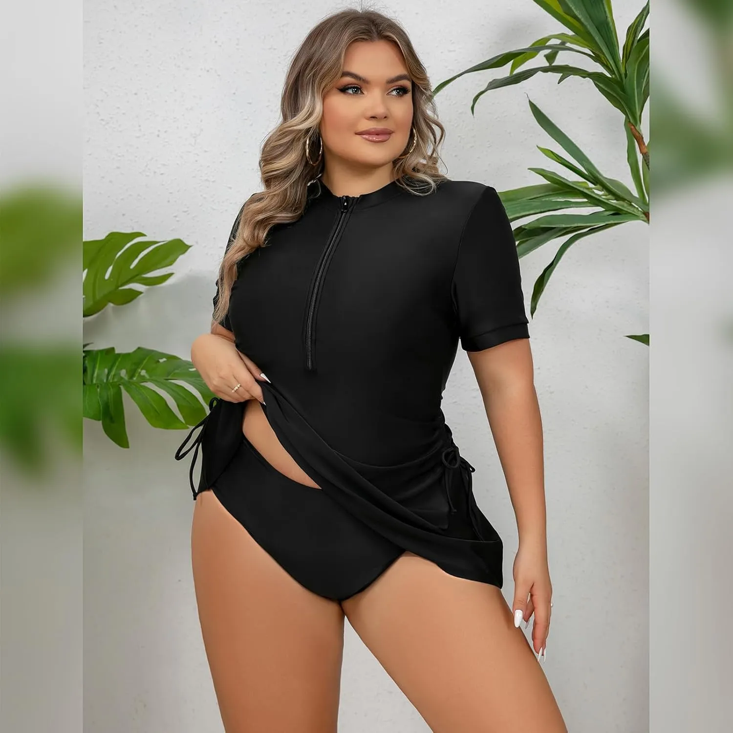 IDOPIP Plus Size One Piece Swimsuit for Women Tummy Control Bathing Suit Sun Protection UPF 50  Rash Guard Surfing Swimwear
