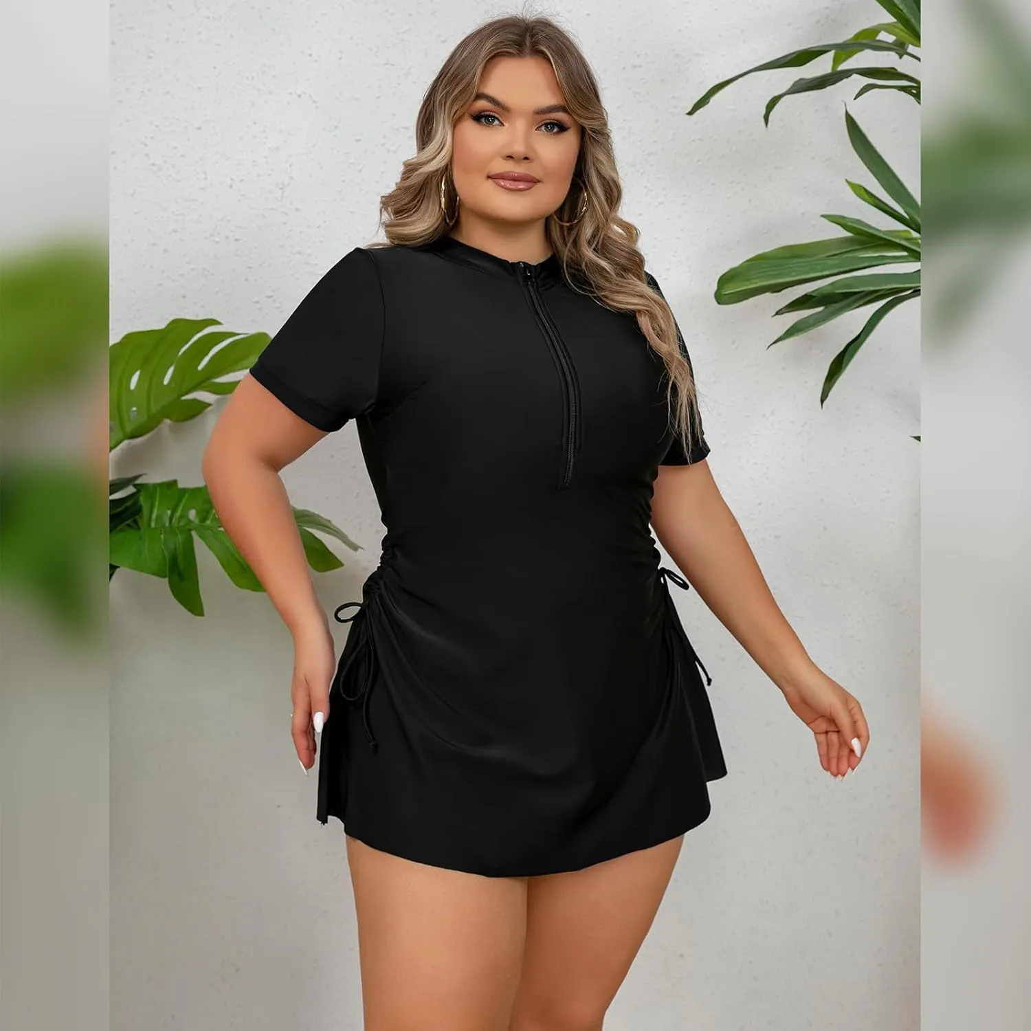 IDOPIP Plus Size One Piece Swimsuit for Women Tummy Control Bathing Suit Sun Protection UPF 50  Rash Guard Surfing Swimwear