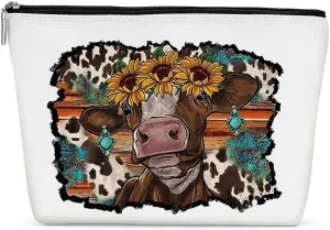 Inspirational Western Makeup Bag, Western Gifts, Western Accessories for Women, Vintage Cowgirl Cow Print Stuff Cosmetic Bag for Women Sister Western Lovers Birthday Christmas Travel Toiletry Bag