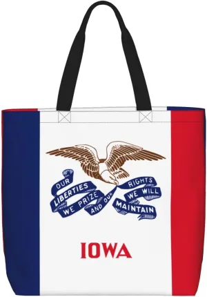 Iowa state flag Women's Casual Tote Bags, Reusable Tote Shoulder Bags, Multi-Function Large Capacity Shopping Bags